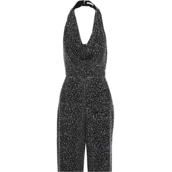 ALICE + OLIVIA Disco Diamonds Mercury Sparkle Crepe Halterneck Jumpsuit - Picture 4 of 10